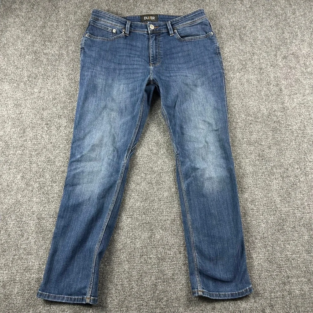 DU/ER Performance Denim Men‎ 34x30 Blue Relaxed Tapered Jeans MFLR4505 Stretch
